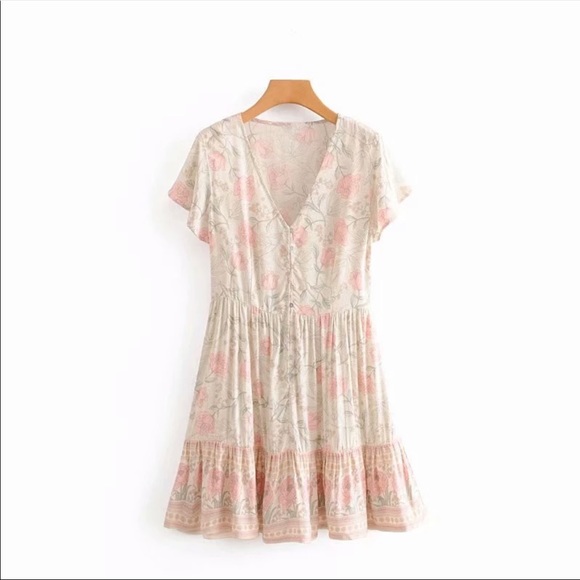 Pastel Button Up Boho Floral Gypsy Print Dress - Picture 2 of 3